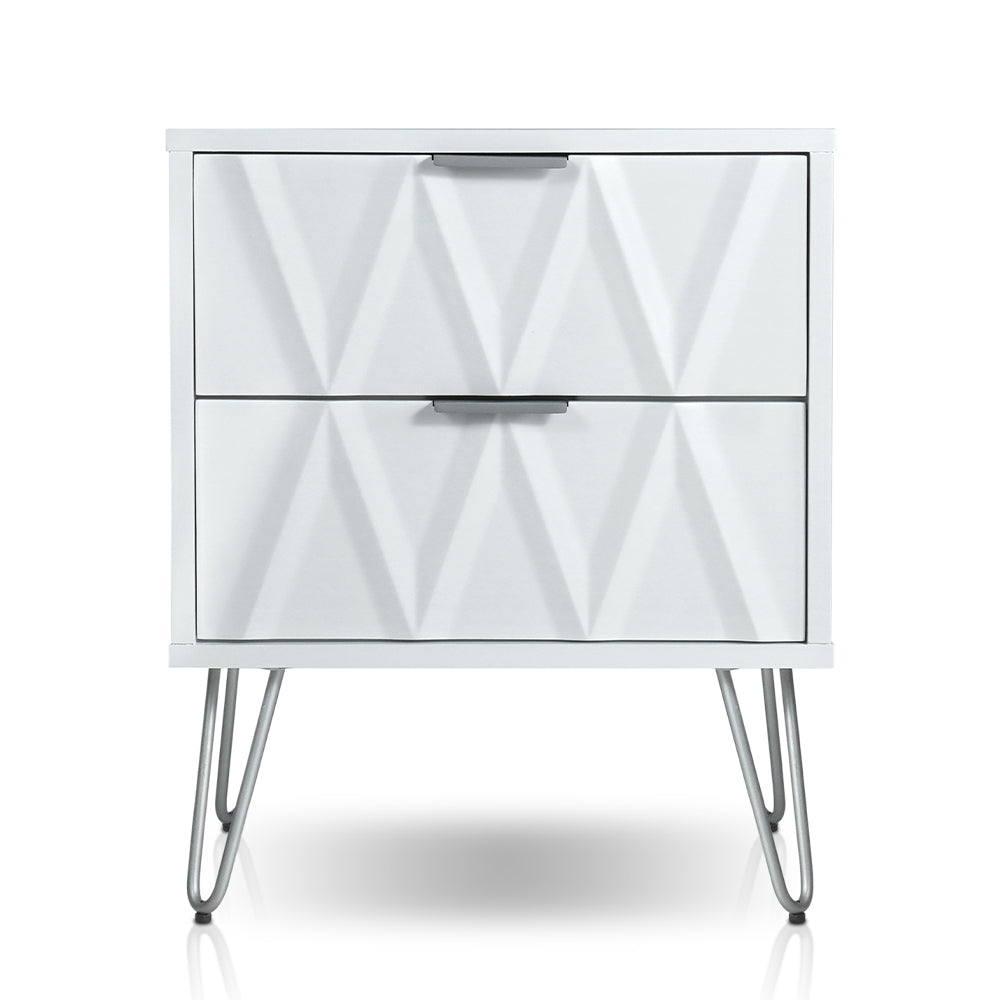 Menia Night stand with 2 drawers in White & Pewter Finish