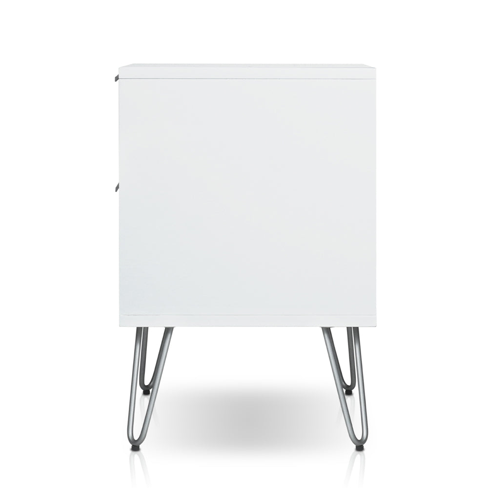 Menia Night stand with 2 drawers in White & Pewter Finish