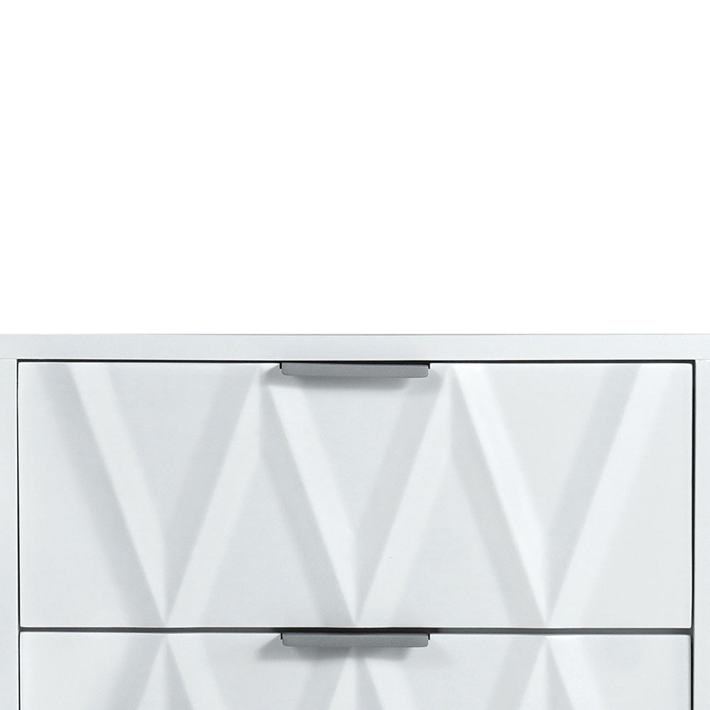 Menia Night stand with 2 drawers in White & Pewter Finish