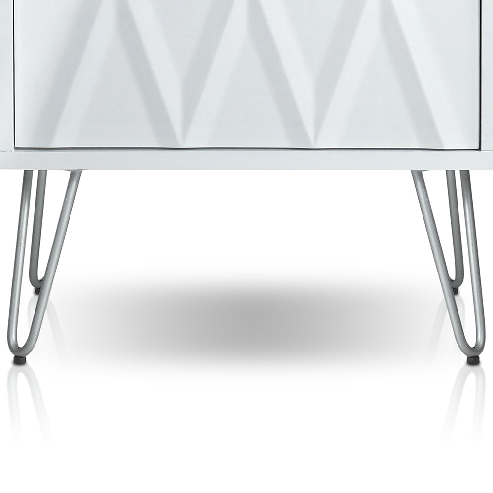 Menia Night stand with 2 drawers in White & Pewter Finish