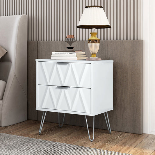 Menia Night stand with 2 drawers in White & Pewter Finish