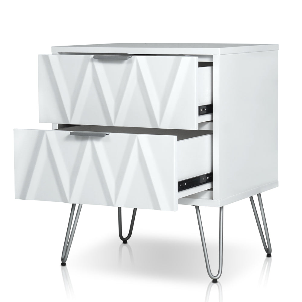 Menia Night stand with 2 drawers in White & Pewter Finish