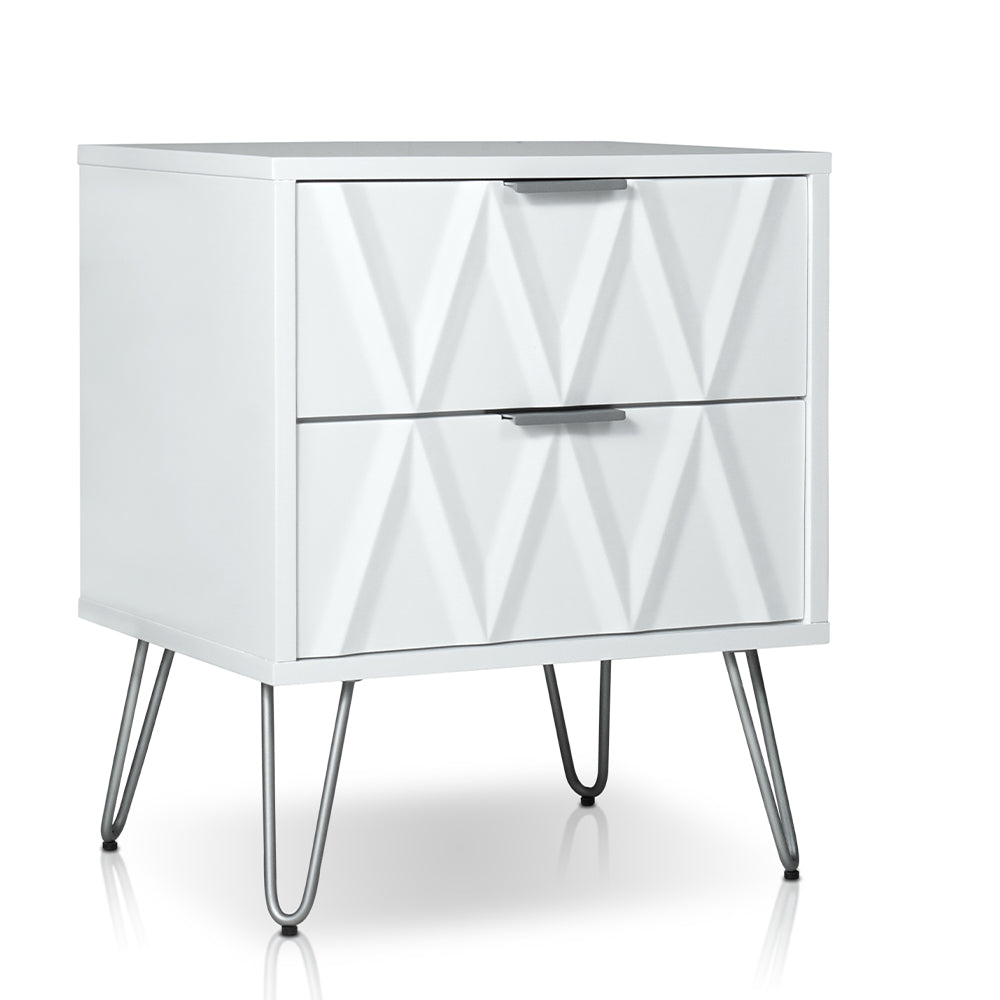 Menia Night stand with 2 drawers in White & Pewter Finish