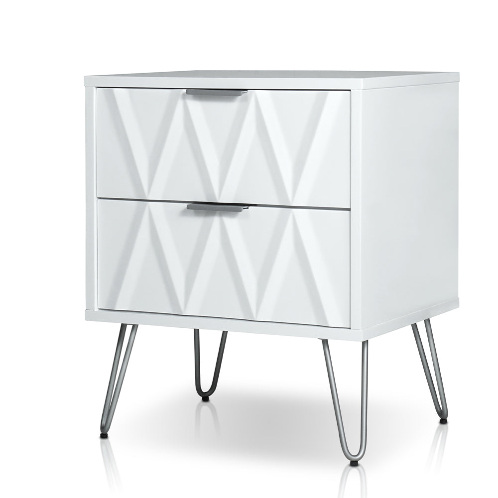 Menia Night stand with 2 drawers in White & Pewter Finish