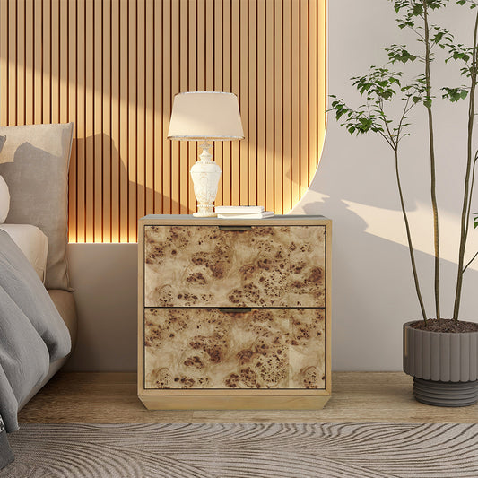 Xanax Night stand with 2 drawers in Natural & Antioue Brass Finish