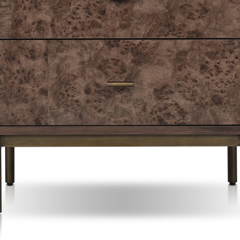 Priaz Night stand with 2 drawers in Walnut & Antique brass Finish