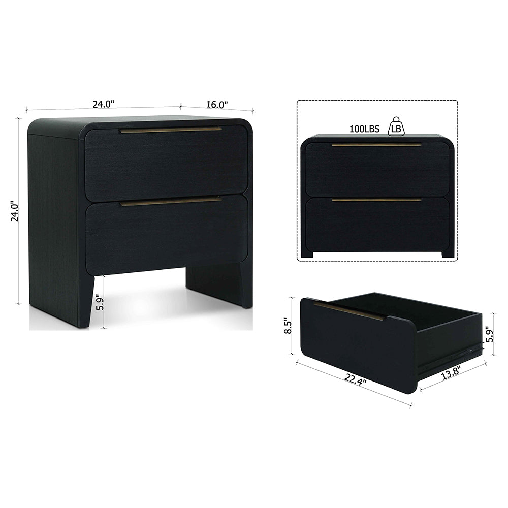 Ambrox Night stand with 2 drawers in Black & Antique Brass Finish