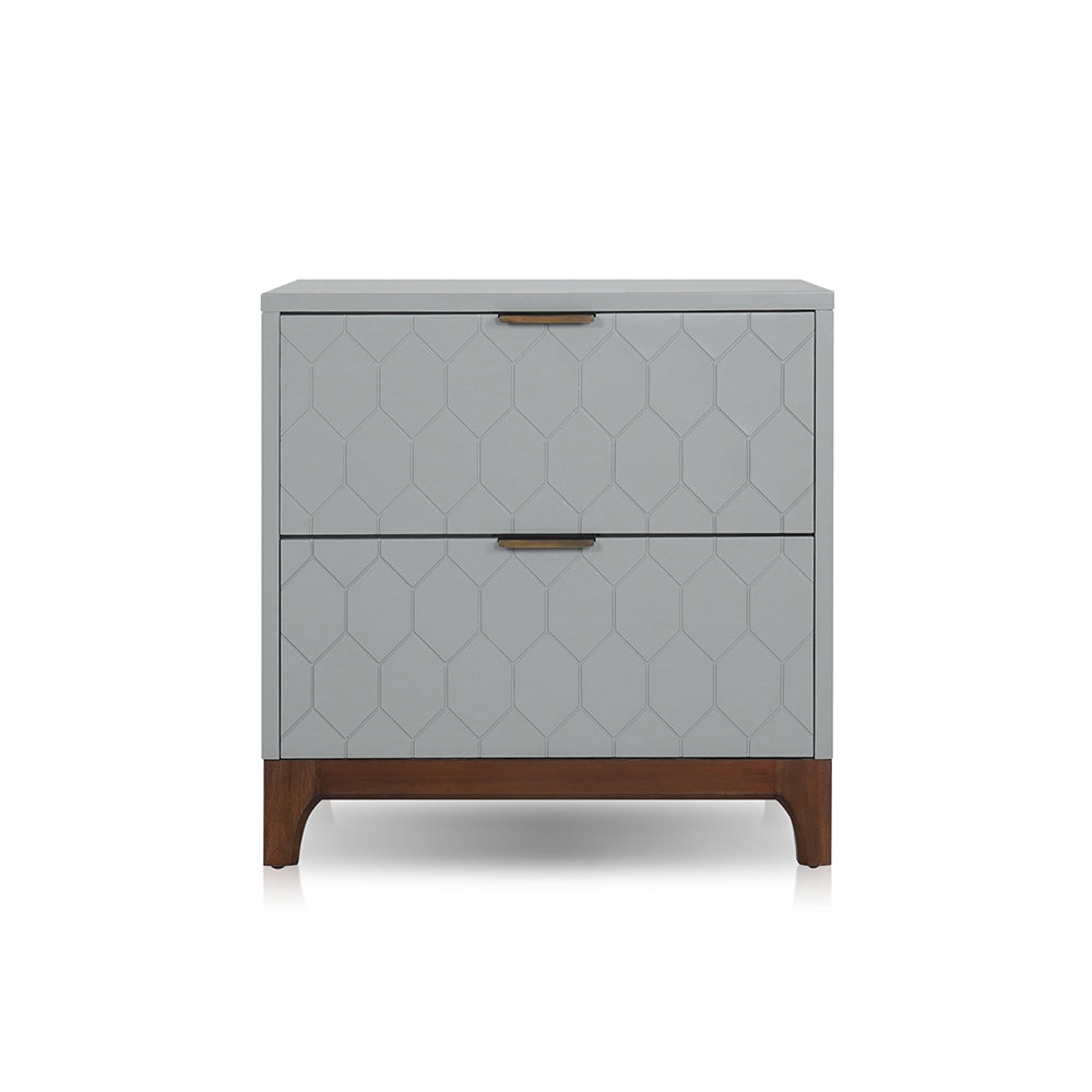 Kinna Night stand with 2 drawers in Gray & Walnut & Antique Brass Finish