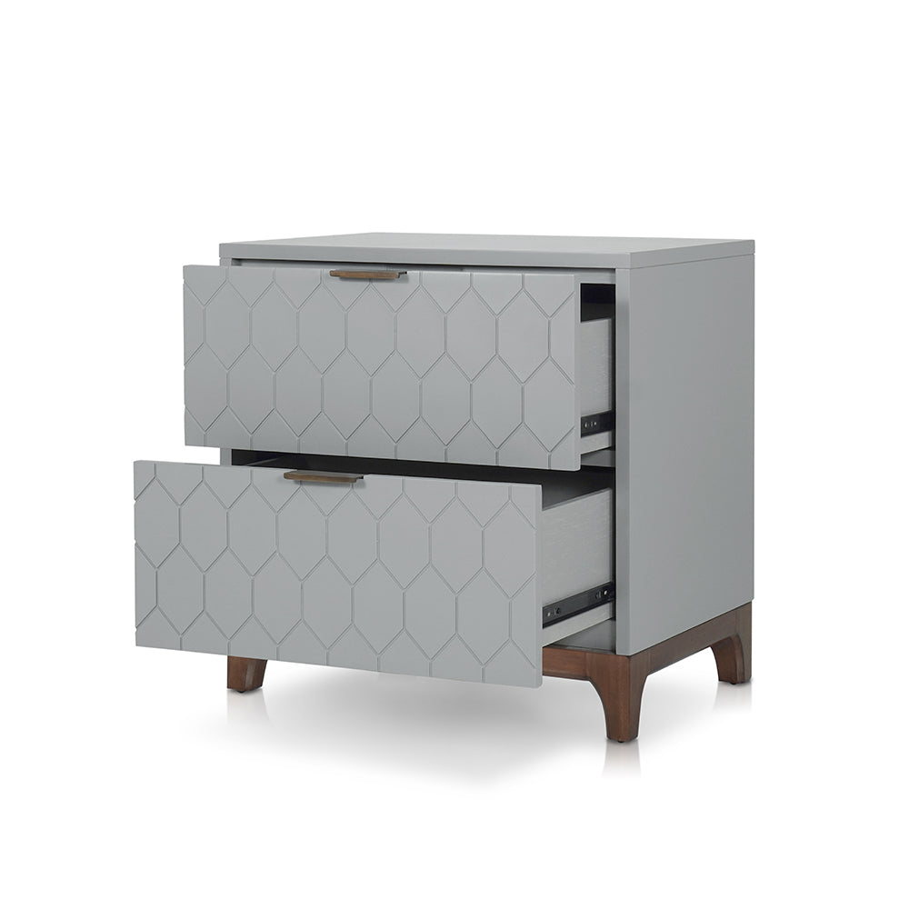 Kinna Night stand with 2 drawers in Gray & Walnut & Antique Brass Finish