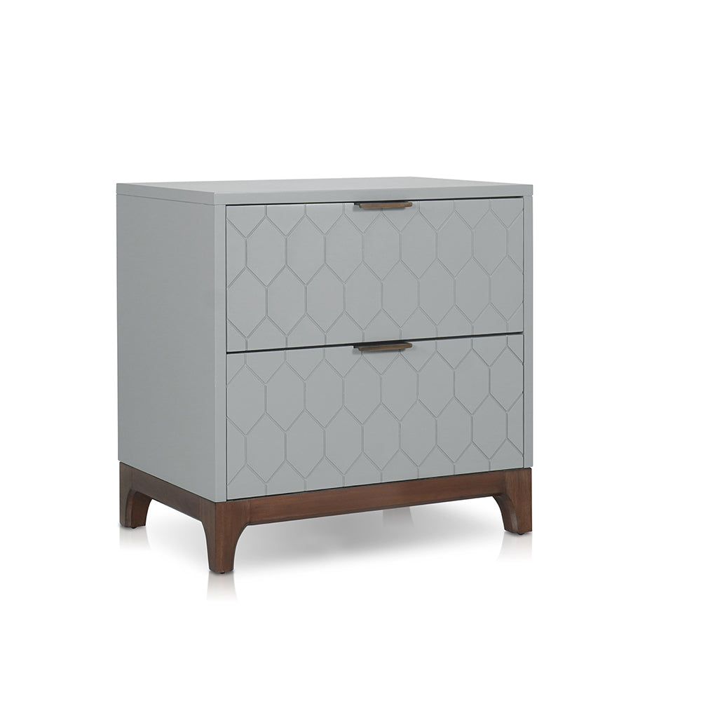 Kinna Night stand with 2 drawers in Gray & Walnut & Antique Brass Finish