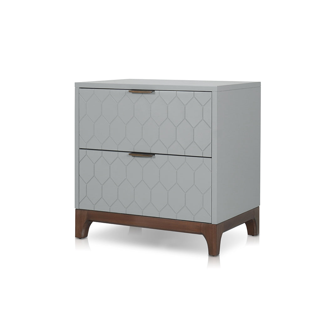 Kinna Night stand with 2 drawers in Gray & Walnut & Antique Brass Finish