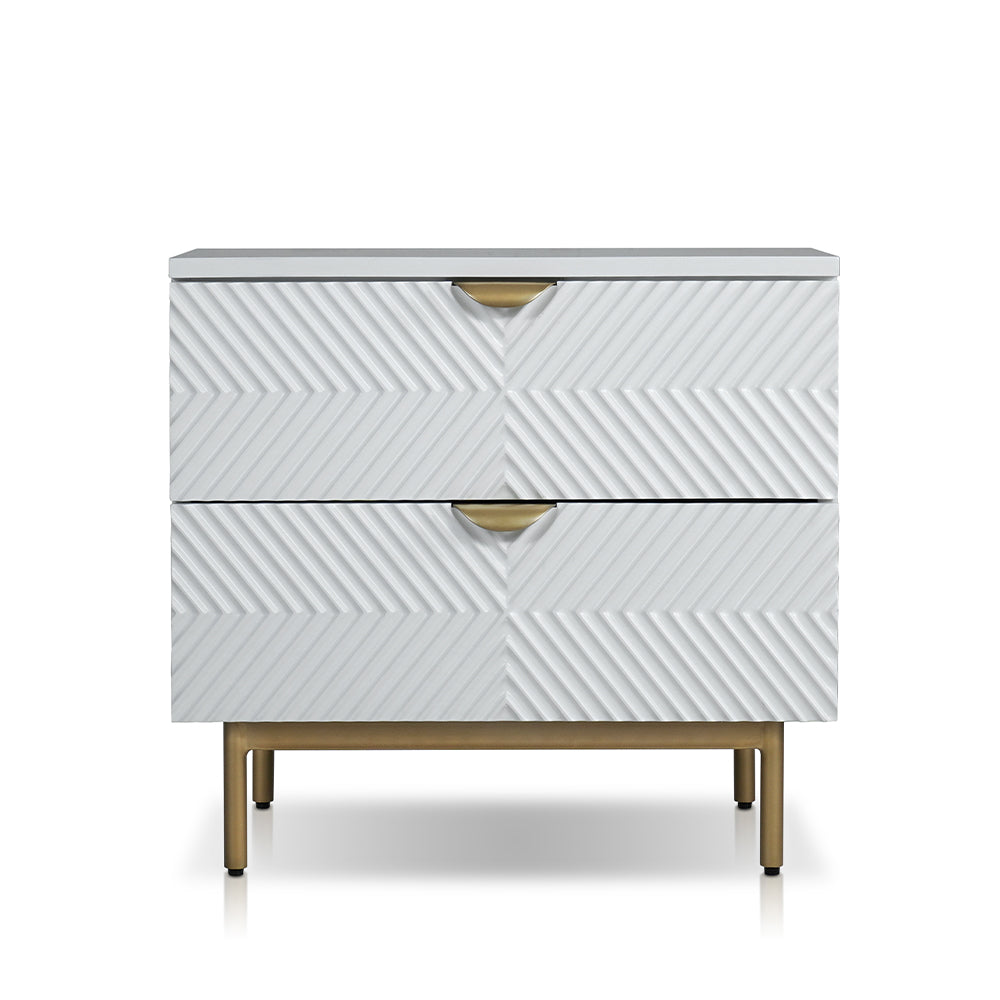 Kinno Night stand with 2 drawers in White & Gold Finish