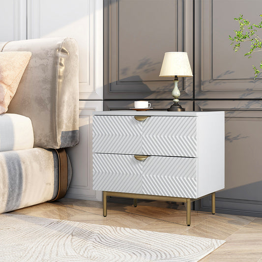 Kinno Night stand with 2 drawers in White & Gold Finish