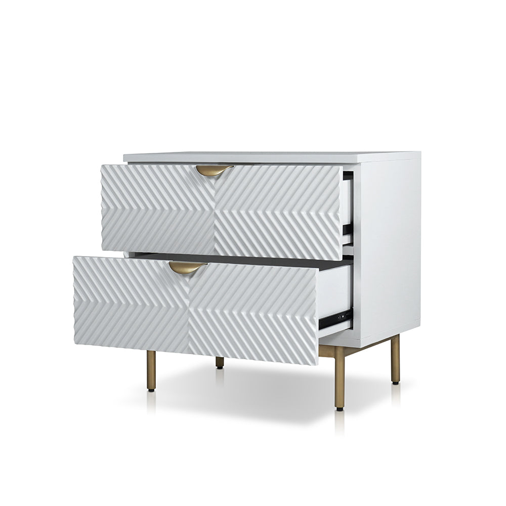 Kinno Night stand with 2 drawers in White & Gold Finish