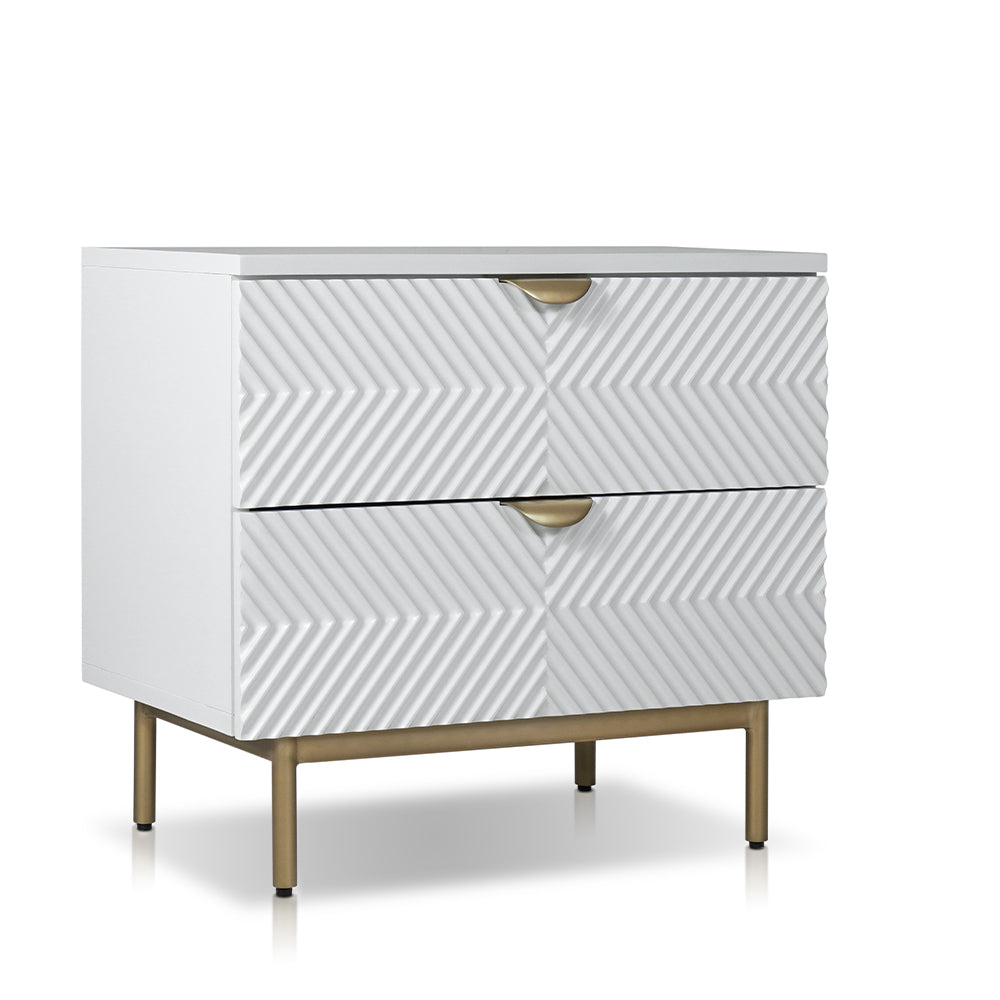 Kinno Night stand with 2 drawers in White & Gold Finish