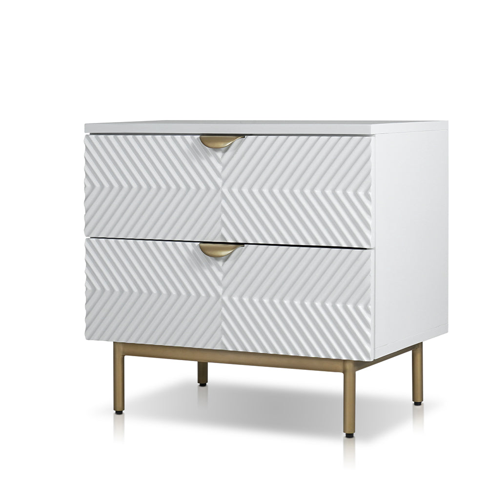 Kinno Night stand with 2 drawers in White & Gold Finish