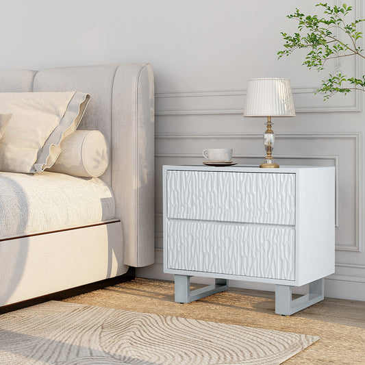 Tijano Night stand with 2 drawers in Rustic white & Silver Finish