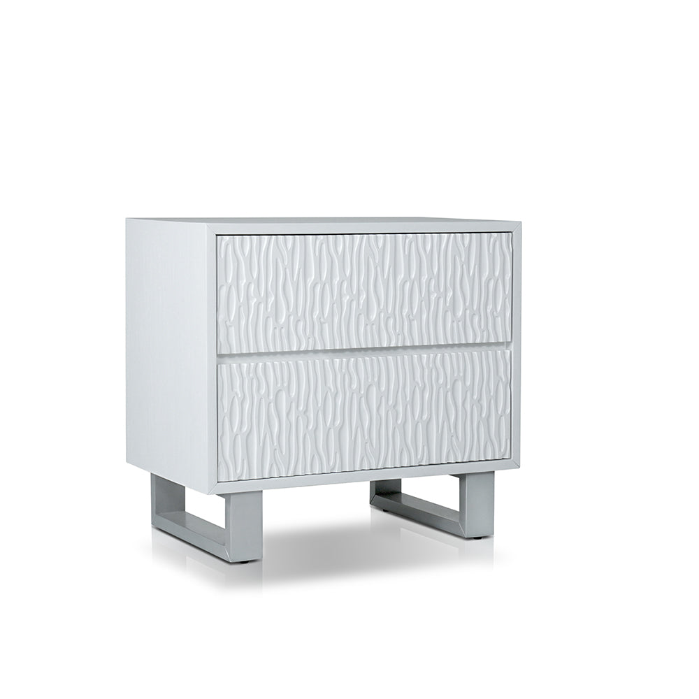 Tijano Night stand with 2 drawers in Rustic white & Silver Finish