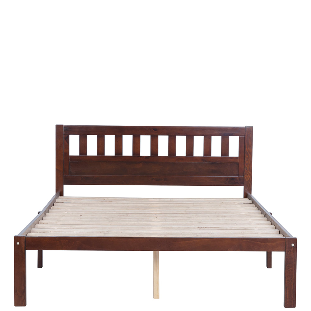 Aamir Full Size Bed, Wood Platform Bed Frame with Headboard For Kids, Slatted, Dark Walnut