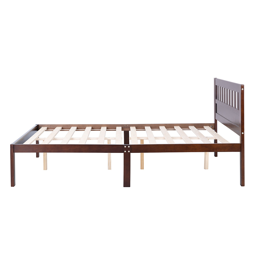 Aamir Full Size Bed, Wood Platform Bed Frame with Headboard For Kids, Slatted, Dark Walnut