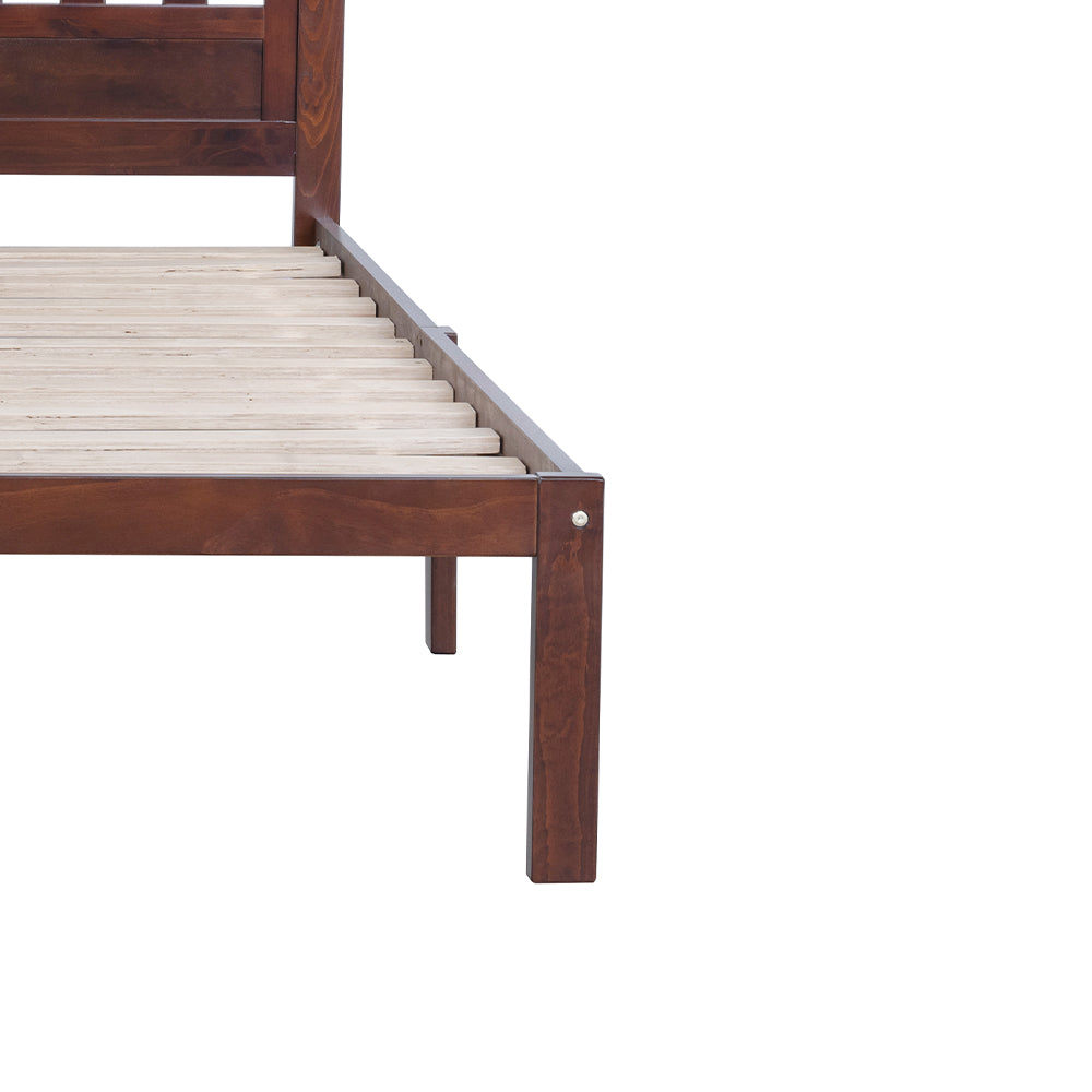 Aamir II Full Size Bed, Wood Platform Bed Frame with Headboard For Kids, Slatted, Dark Walnut