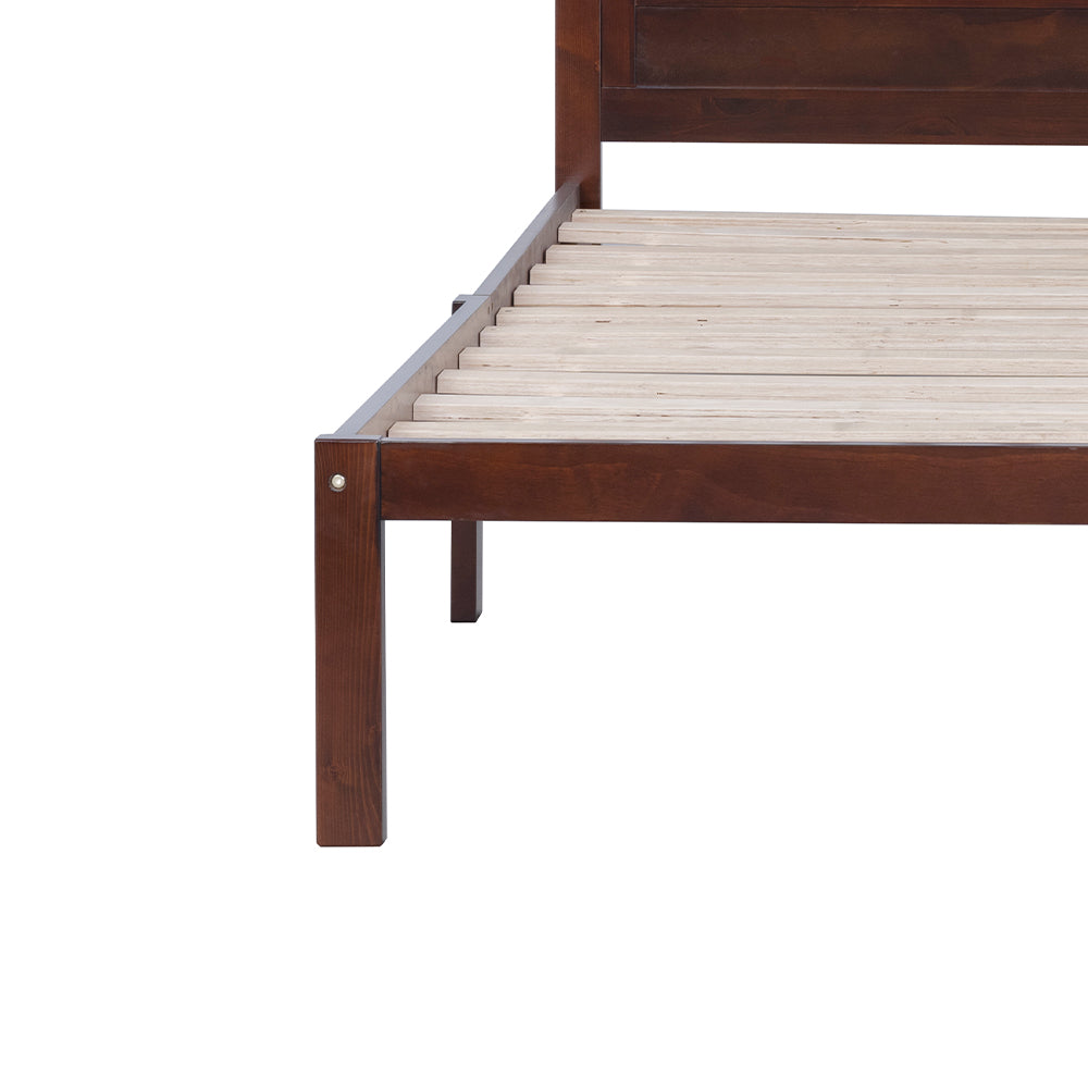 Aamir II Full Size Bed, Wood Platform Bed Frame with Headboard For Kids, Slatted, Dark Walnut