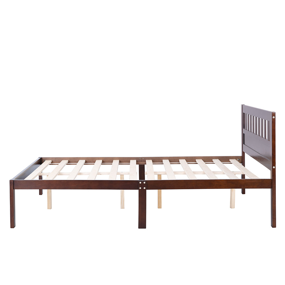 Aamir II Full Size Bed, Wood Platform Bed Frame with Headboard For Kids, Slatted, Dark Walnut