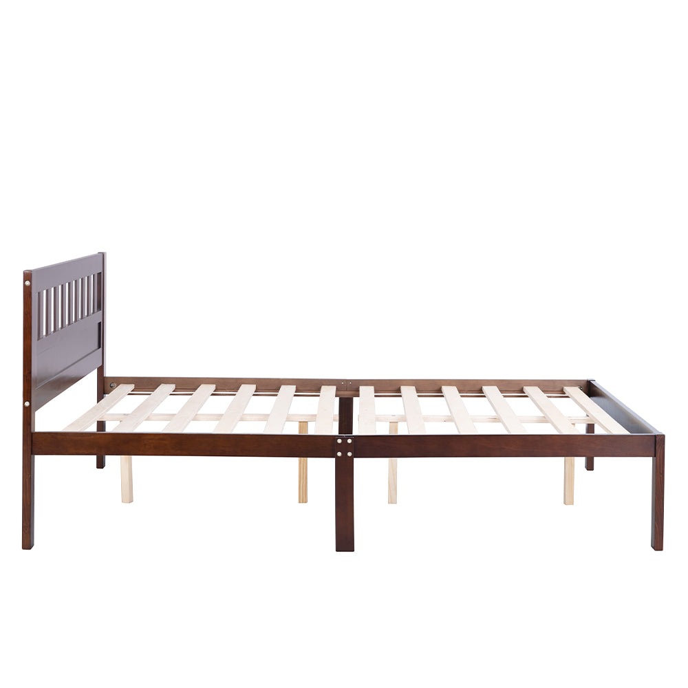 Aamir II Full Size Bed, Wood Platform Bed Frame with Headboard For Kids, Slatted, Dark Walnut