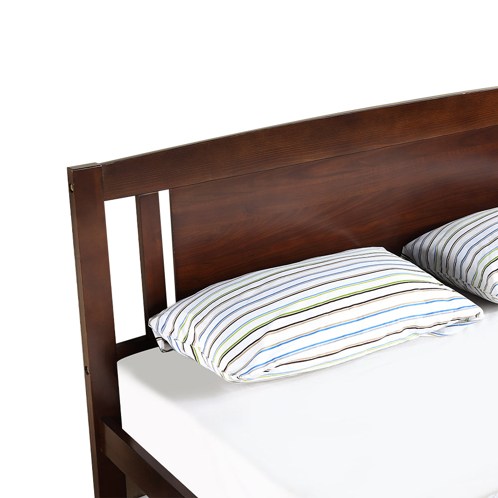 Aadhil Full Size Bed, Wood Platform Bed Frame with Headboard For Kids, Slatted, Dark Walnut