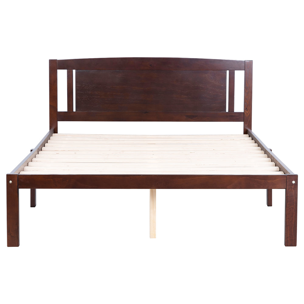 Aadhil Full Size Bed, Wood Platform Bed Frame with Headboard For Kids, Slatted, Dark Walnut