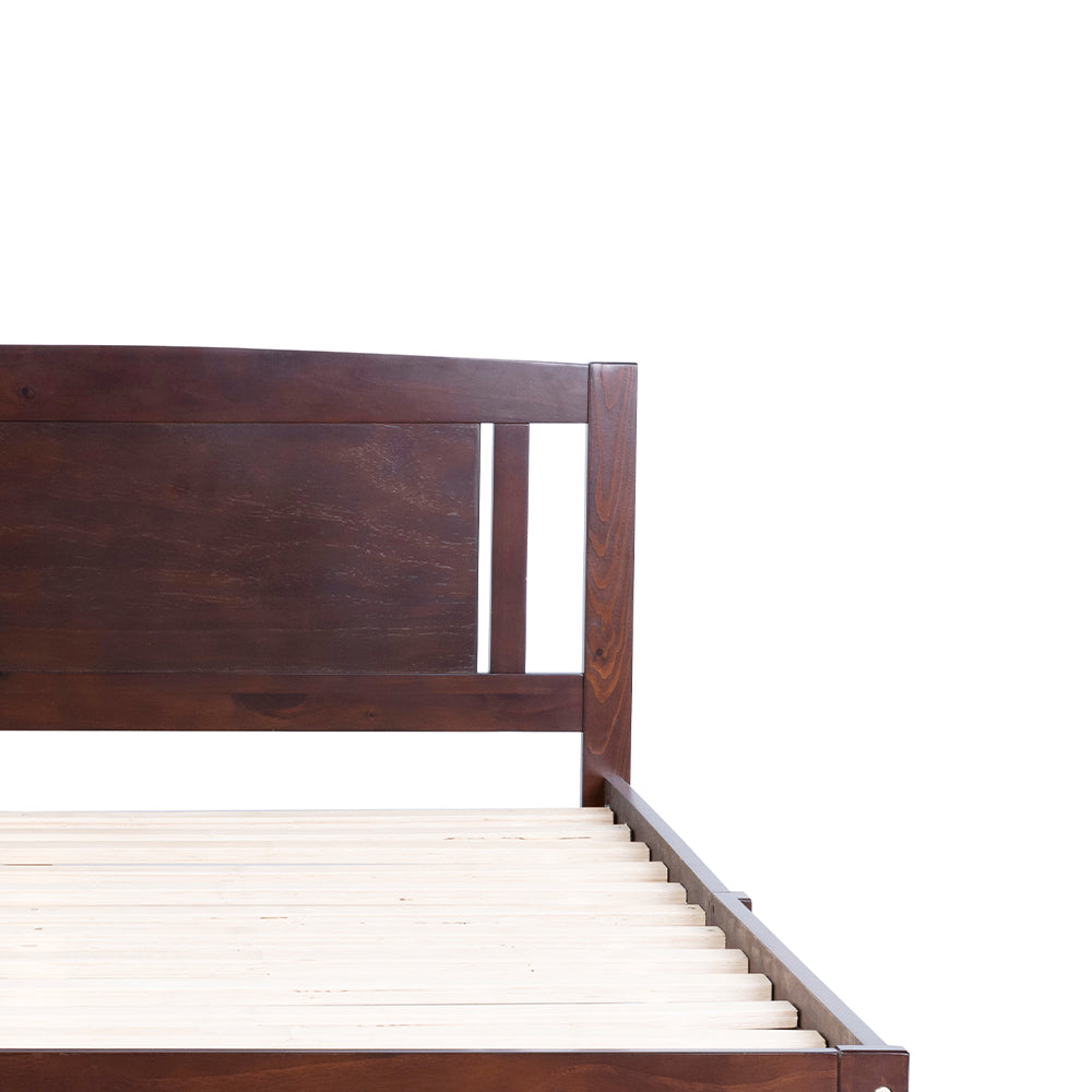 Aadhil Full Size Bed, Wood Platform Bed Frame with Headboard For Kids, Slatted, Dark Walnut