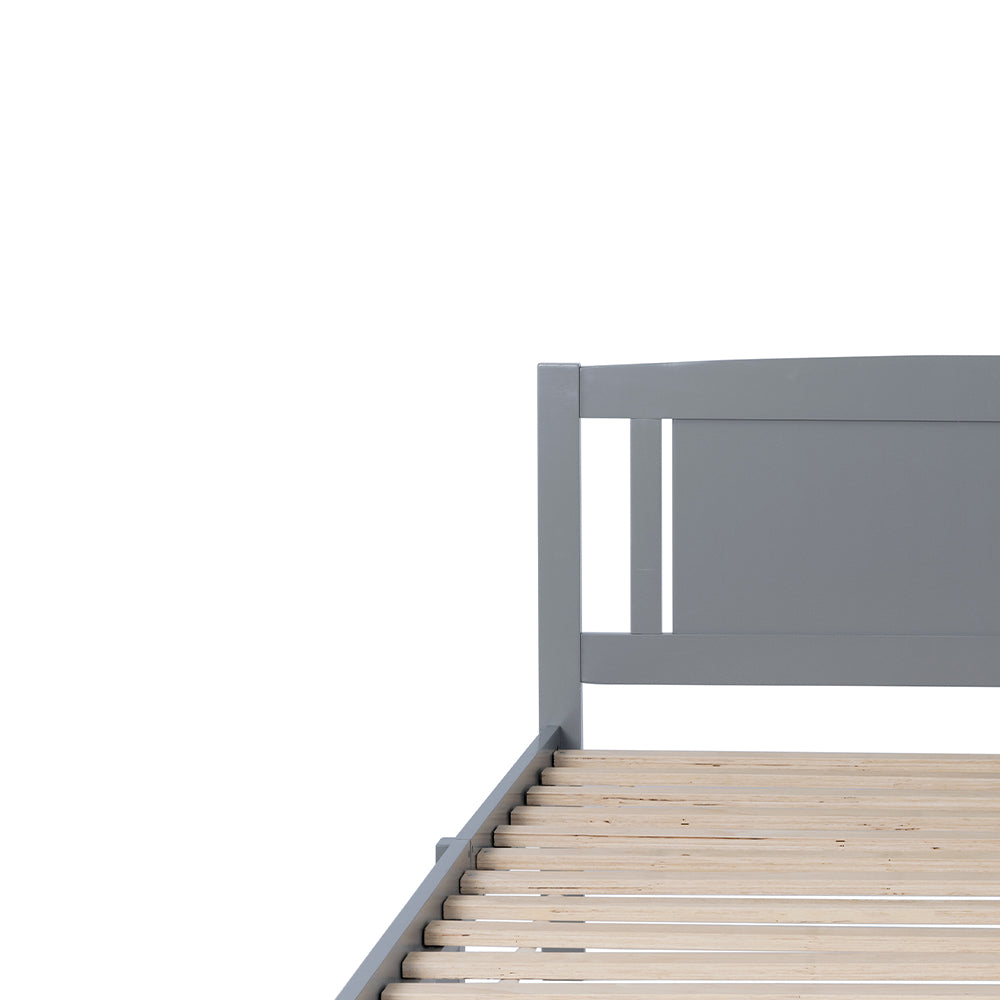 Aadhil II Full Size Bed, Wood Platform Bed Frame with Headboard For Kids, Slatted, Gray