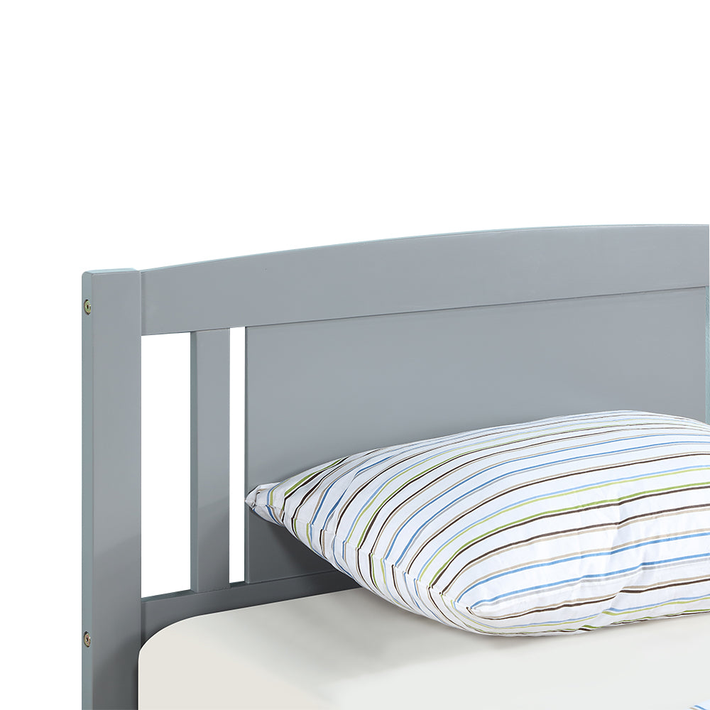 Aadhil III Twin Size Bed, Wood Platform Bed Frame with Headboard For Kids, Slatted, Gray