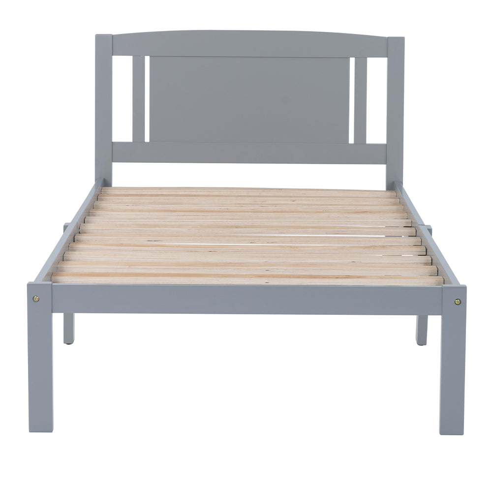 Aadhil III Twin Size Bed, Wood Platform Bed Frame with Headboard For Kids, Slatted, Gray