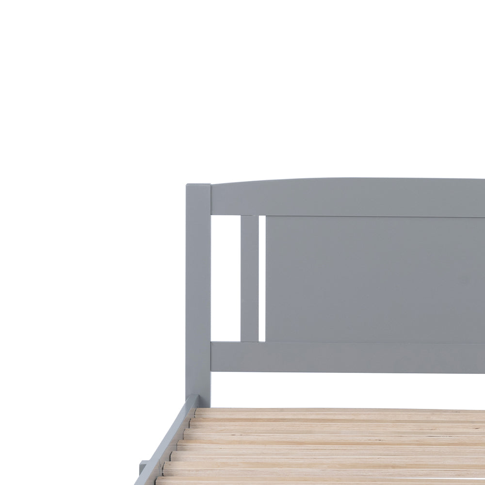 Aadhil III Twin Size Bed, Wood Platform Bed Frame with Headboard For Kids, Slatted, Gray