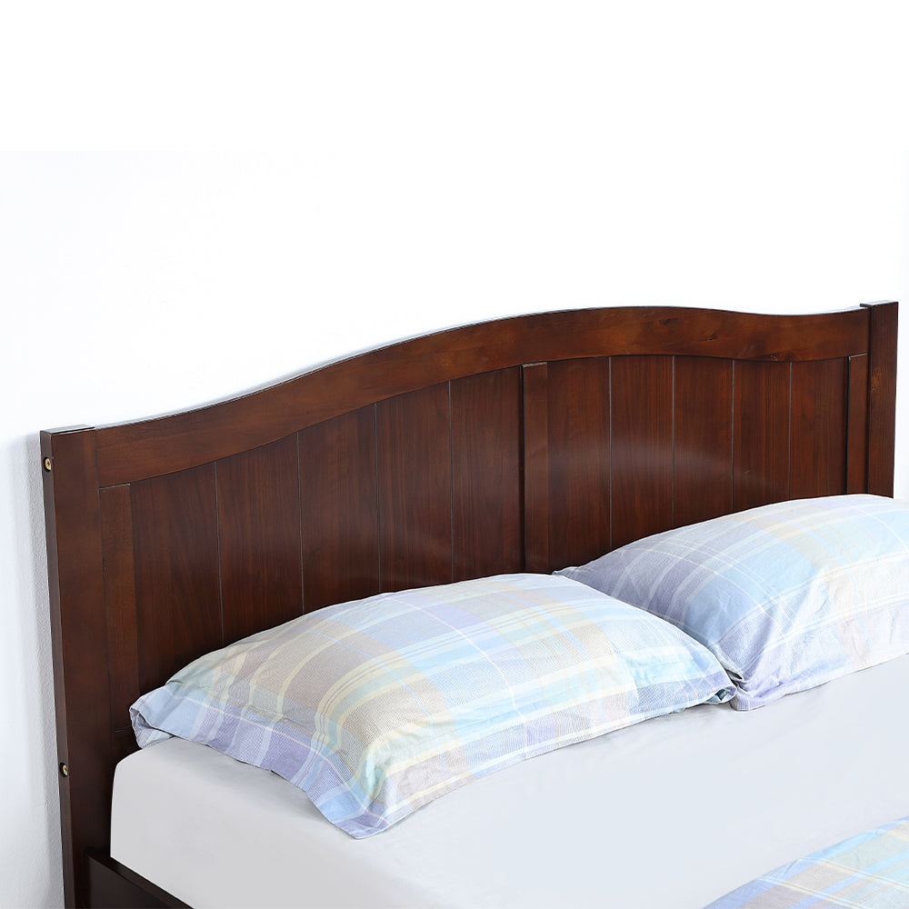 Wajih Full Size Bed, Wood Platform Bed Frame with Headboard For Kids, Slatted, Dark Walnut