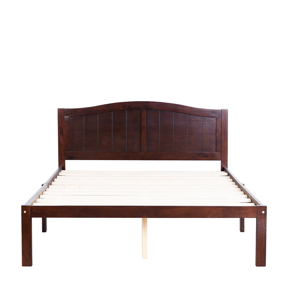 Wajih Full Size Bed, Wood Platform Bed Frame with Headboard For Kids, Slatted, Dark Walnut