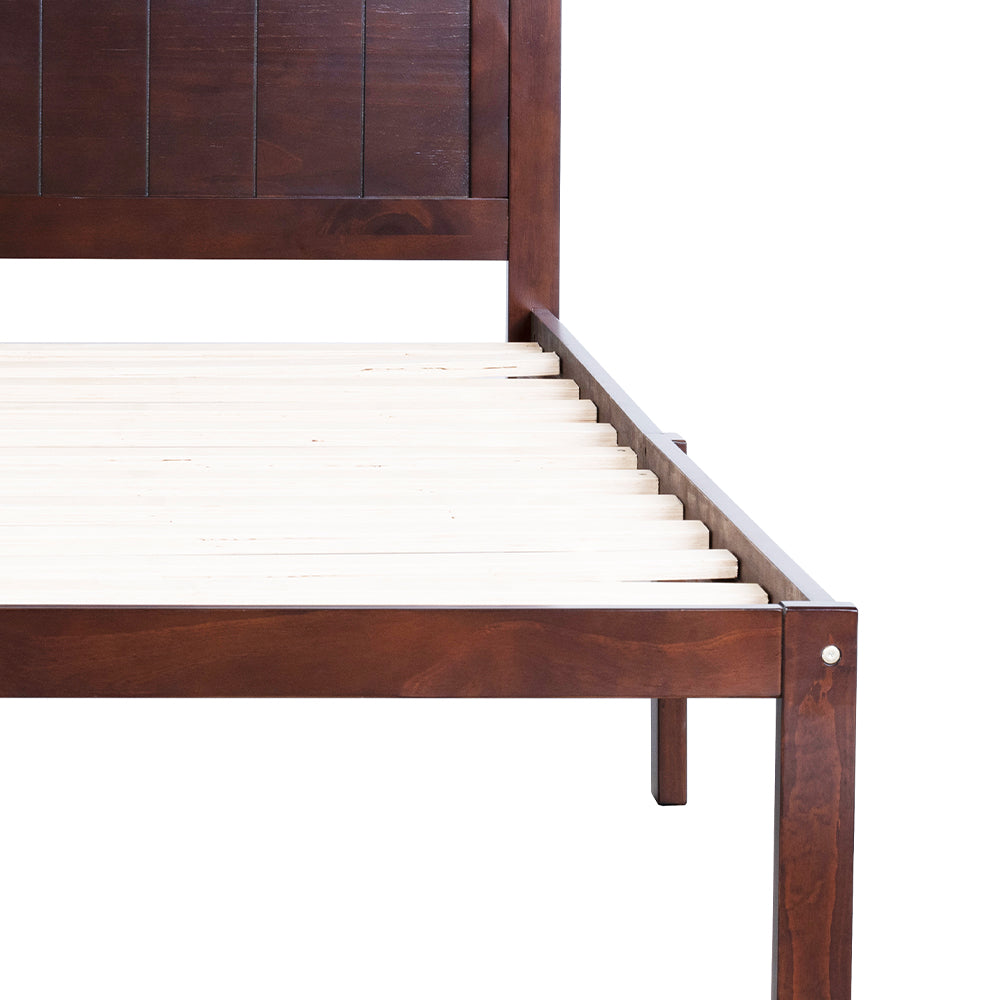 Wajih Full Size Bed, Wood Platform Bed Frame with Headboard For Kids, Slatted, Dark Walnut