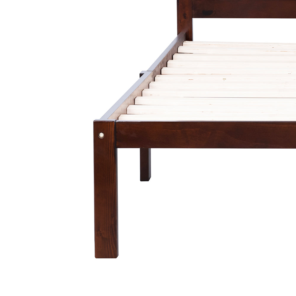 Wajih Full Size Bed, Wood Platform Bed Frame with Headboard For Kids, Slatted, Dark Walnut
