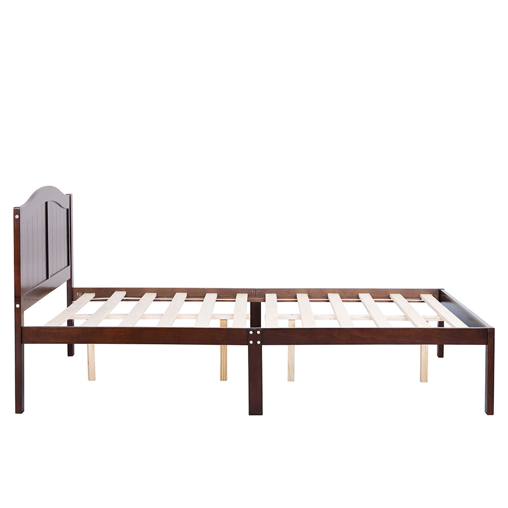 Wajih Full Size Bed, Wood Platform Bed Frame with Headboard For Kids, Slatted, Dark Walnut