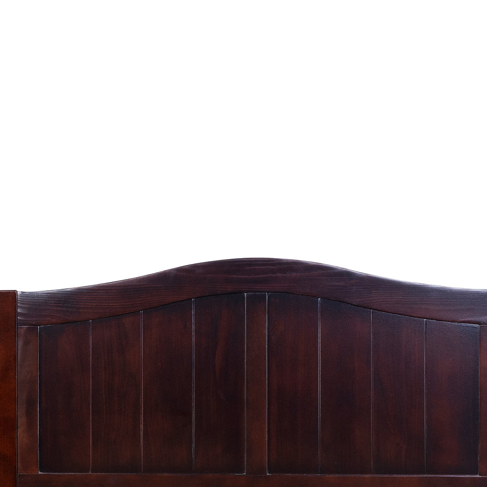 Wajih I Twin Size Bed, Wood Platform Bed Frame with Headboard For Kids, Slatted, Dark Walnut