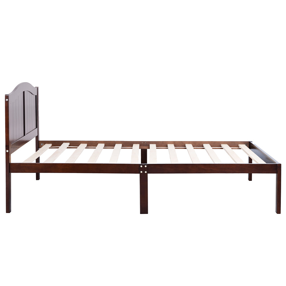 Wajih I Twin Size Bed, Wood Platform Bed Frame with Headboard For Kids, Slatted, Dark Walnut
